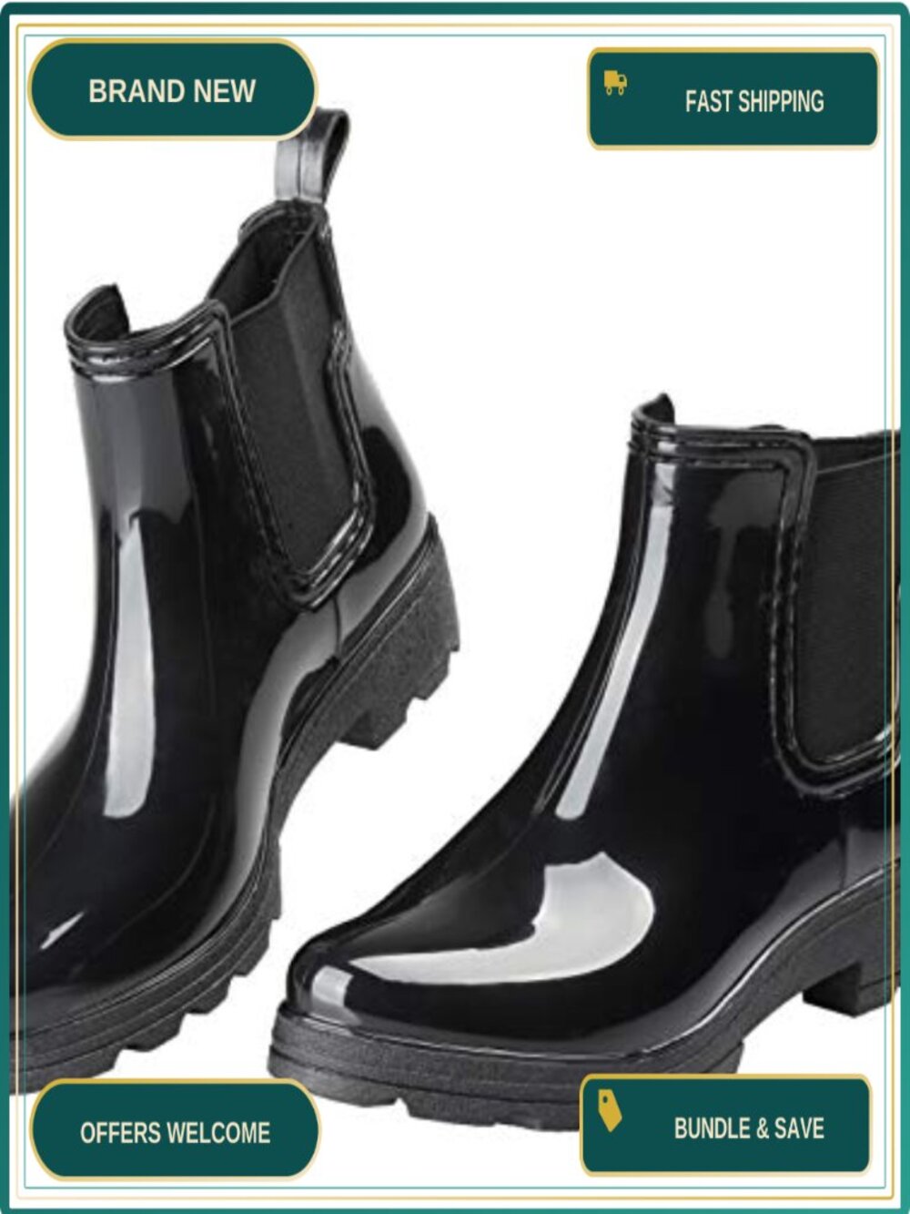Waterproof Slip-On Chelsea Rain Boots, Mid Heel, Comfort Insole